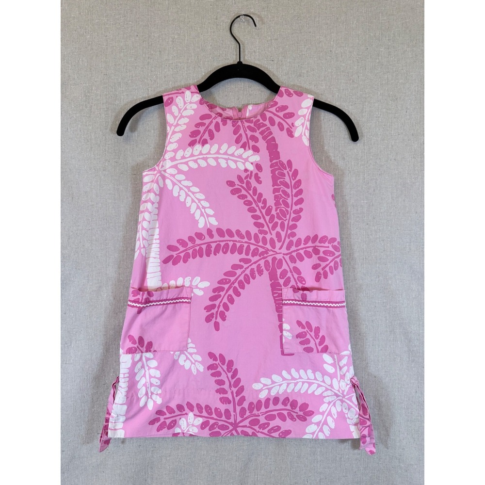 RARE Lilly Pulitzer Girls Pink Palm Frond Print Sleeveless Shift Dress Size 6X